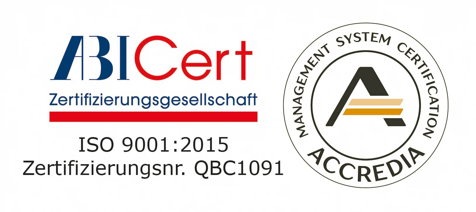 ISO 9001:2015 zertifiziert durch ABICert, Zertifizierungsnummer QBC1091