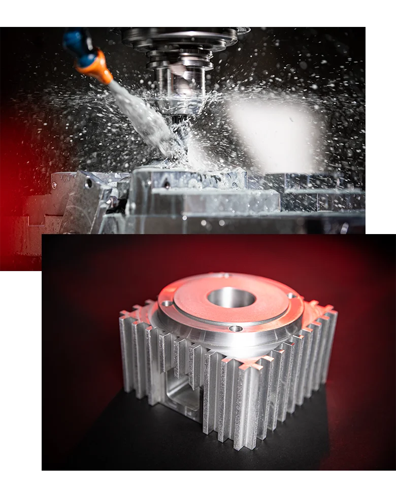 CNC-Fräsbearbeitung und gefrästes Aluminium-Gehäuse mit Kühlrippen